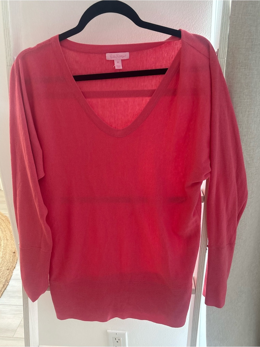 Lilly Pulitzer Coral V-Neck Lightweight Knit Sweater - Picture 3 of 7